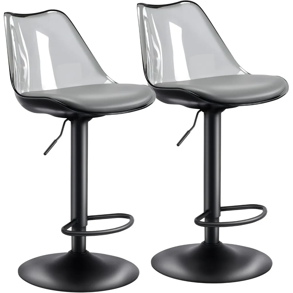 

Modern Swivel Bar Stools Set of 2, Faux Leather Upholstered Counter Height Stools with Clear Acrylic Backrest, Adjustable Bar St