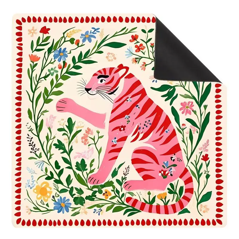 Visual Pool Mosaic Ceramic Tile Palm Leaf Mahjong Table Mat Anti-Slip Noise Reduction for Card Game Table Playing Room Decor