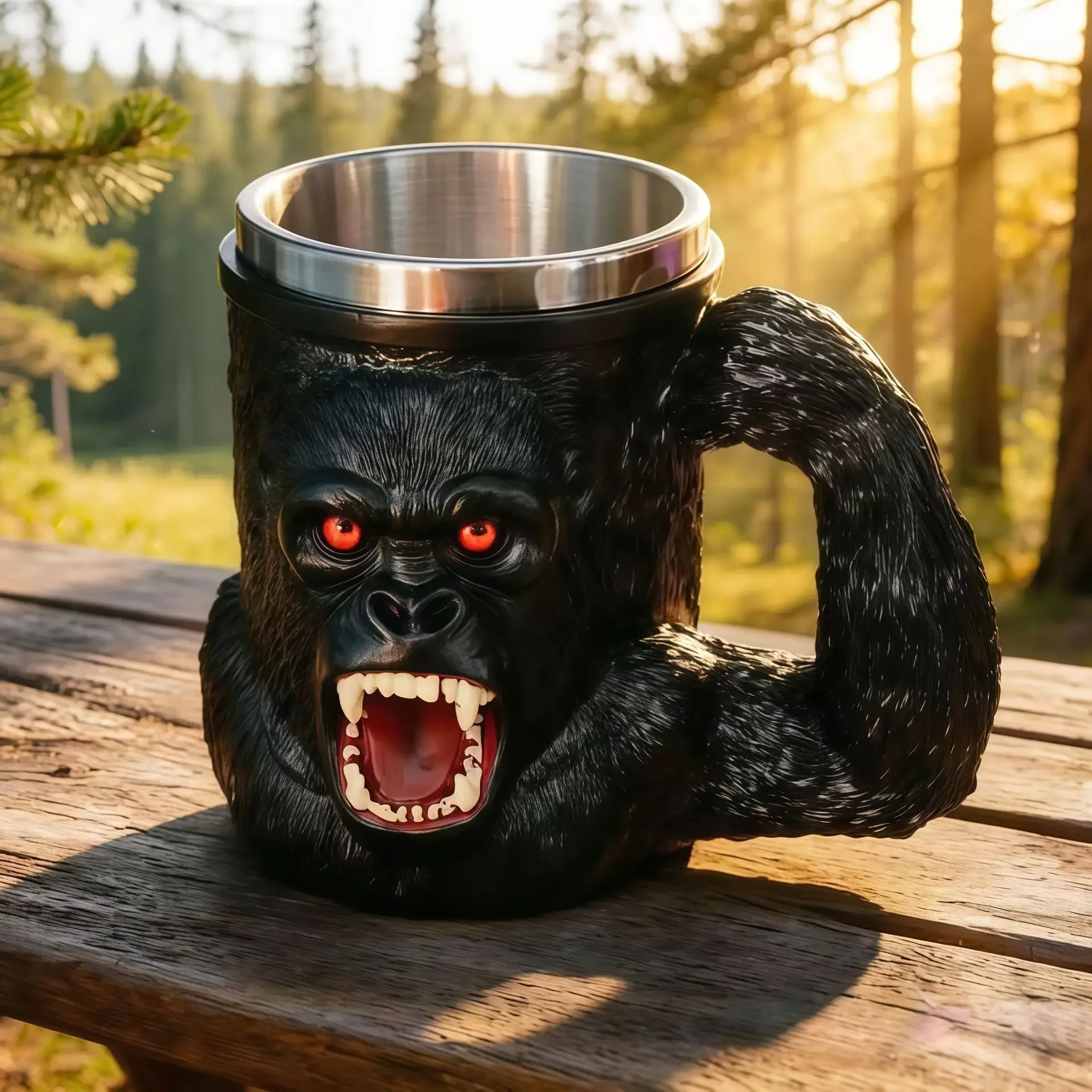 Gorilla Head Beer Tankard Stainless Steel 3D Animal Shaped Mug Unique Novelty Gift for Men Home Bar Office Coffee