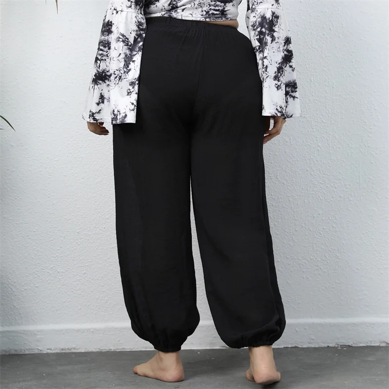 سروال فانوس للتخسيس من Street Sle للنساء مقاس كبير، كاجوال مريح، مكون من تسع قطع، بنطلون خصر