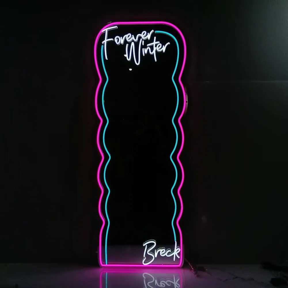 Large Size Customizable Neon Sign Mirror Finish Dimmable LED Light for Business Logo Nail Salon Home Decor Wedding Party Event