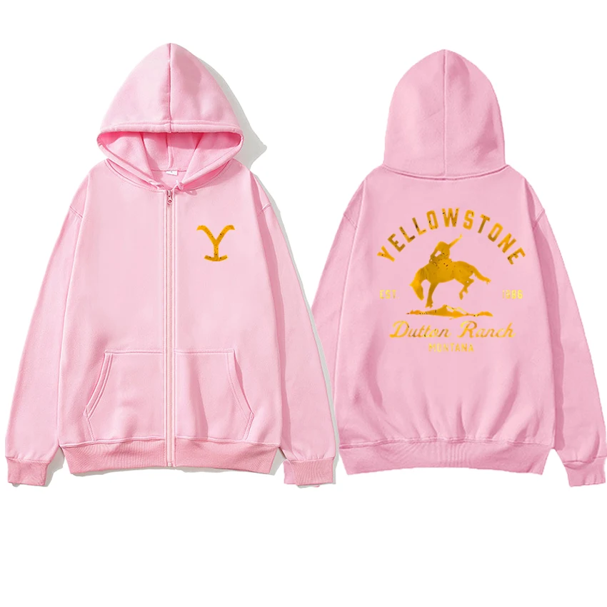 High Quality Yellowstone Dutton Ranch printed Zipper Sweatshirt Men women fashion Casual black Hoodie Unisex Fleece Jacket Coat