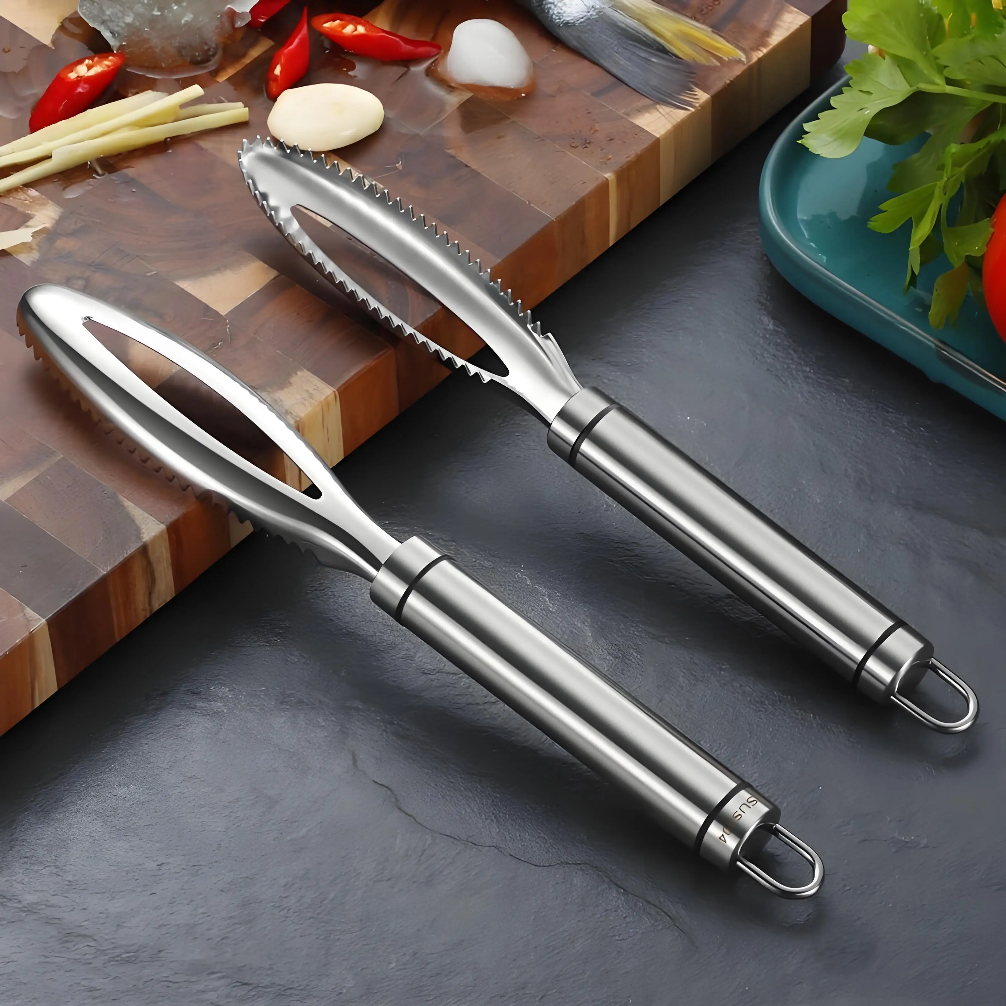Stainless Steel Fish Scaler - Long Handle Kitchen Tool for Quick & Easy Descaling