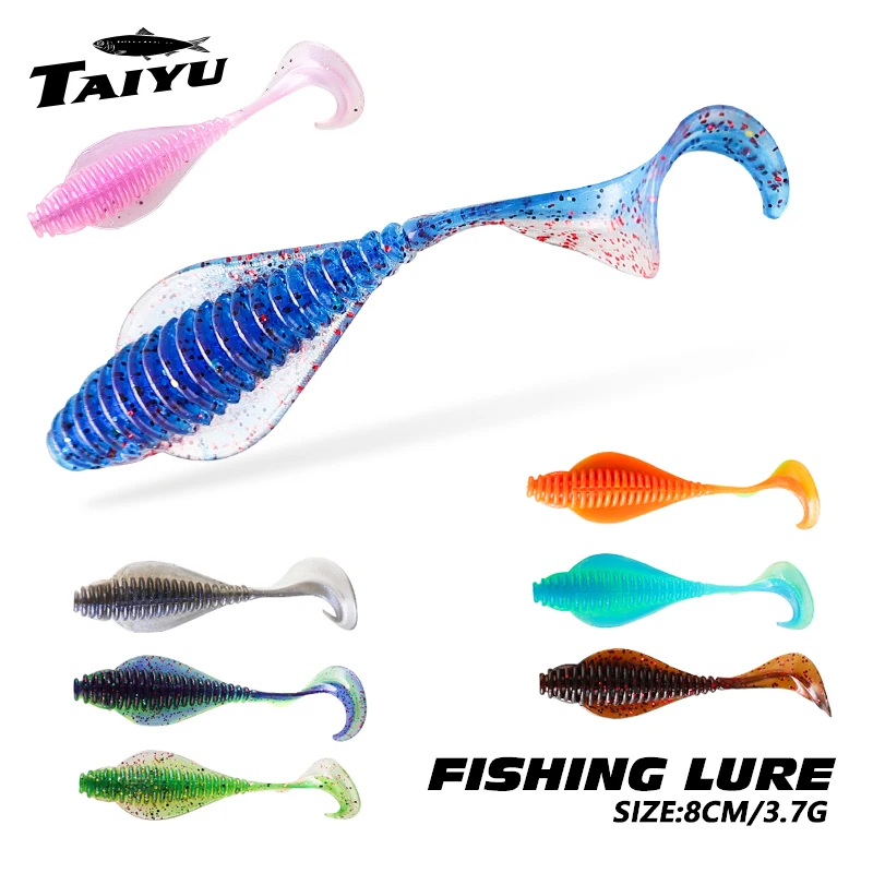 TAIYU 8 Stück weiche Köder, Wobbler, Wurm, 80 mm, künstlicher Silikon-Weichköder für Süßwasser, Salzwasser, schwimmende Forelle, Barsch, Ködergerät