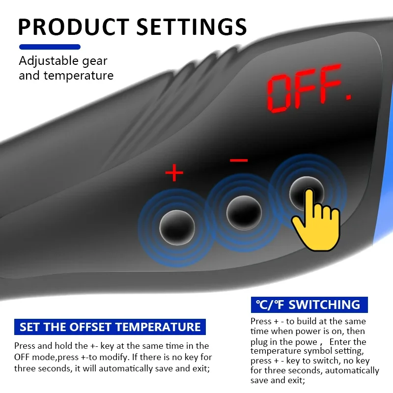 Heat Gun 600W Portable Hot Air Gun Variable Temperature Cooling Window LCD Display Ceramic Heating Thermal Blower With 7 Nozzles