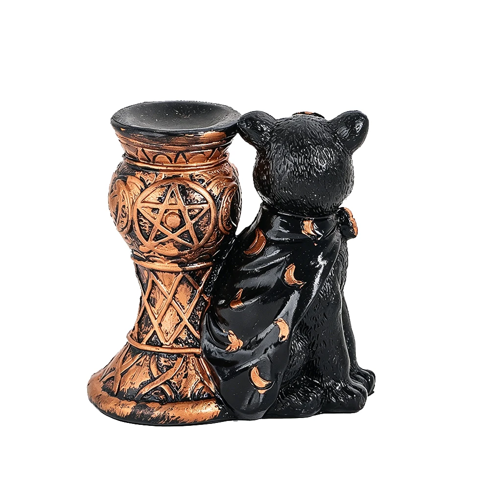 Wicca-Hexen Schwarze Katze Pentagramm Kristallkugelhalter Vintage Harz-Kerzenhalter Altar-Ornament Kugel-Präsentationsständer Deko-Geschenk – Detail 5