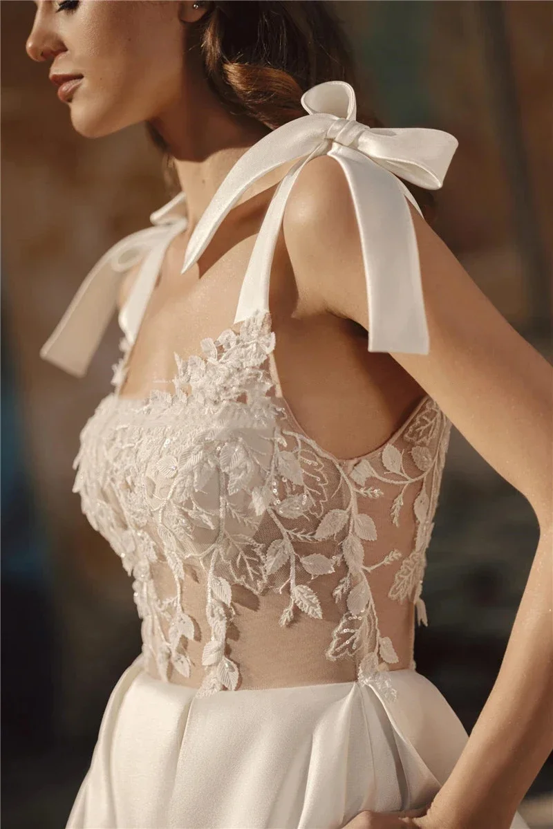 Flavinke Maßgeschneiderte ärmellose Spitze Brautkleider rückenfrei A-Linie Applikationen Brautkleider Prinzessin Braut Kleid Vestidos de Novia