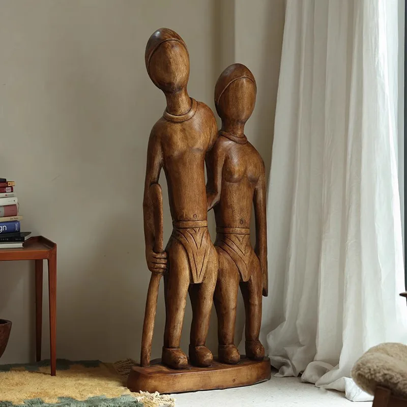 African wood carving ornaments figure carving exotic decoration wabi-sabi style homestay matching
