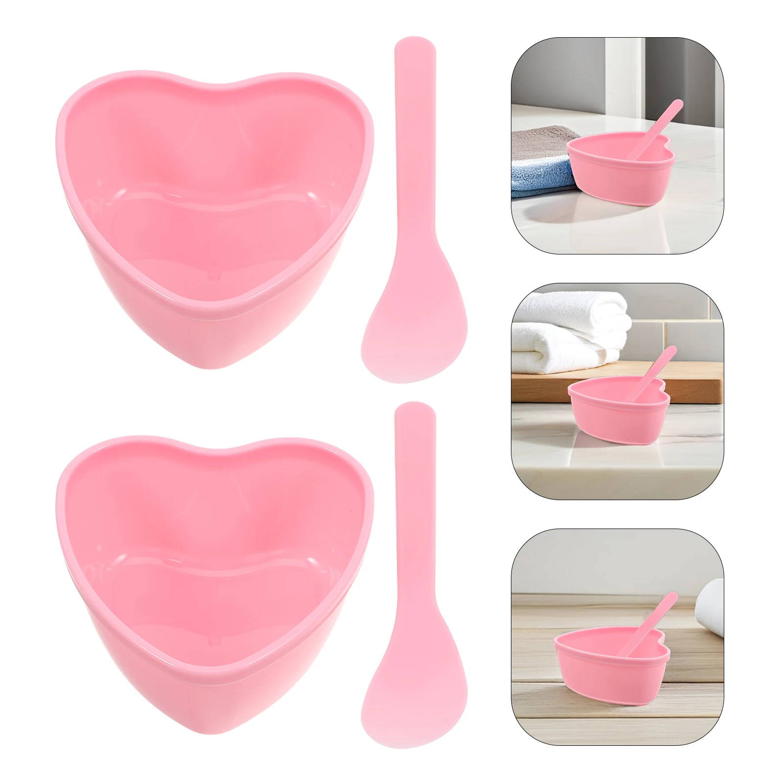 قناع الوجه على شكل قلب وردي، مجموعة وعاء خلط، سطح أملس، بلاستيك عملي، العناية بالبشرة، سبا، السفر، أوعية الوجه، أدوات التجميل