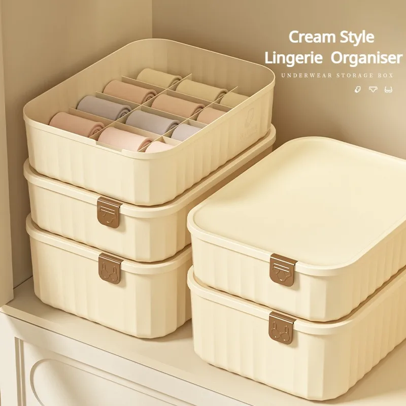 

Dustproof Storage Box with Lid Lid Organizer for Storing Socks Underwear Ties Organizer Beige 15 Compartments, 0 + 10 + 15 cell