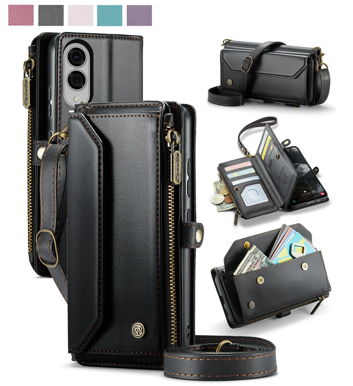 

Caseme-C36 Wallet Case For Samsung Galaxy S10 S20 S21 S22 S23 S24 S25 Edge Plus Ultra Card Slot Long +Short Strap Phone Cover