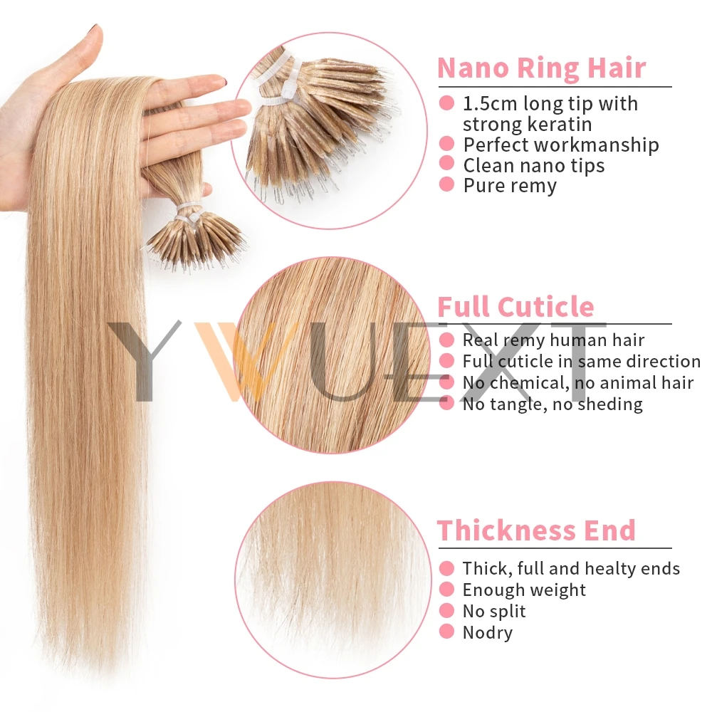Nano Ring Human Hair Extensions 12" 16" 20" 24" Micro Beads Link Hair Extension Straight 7 Colors 100% Human Hair 50pcs