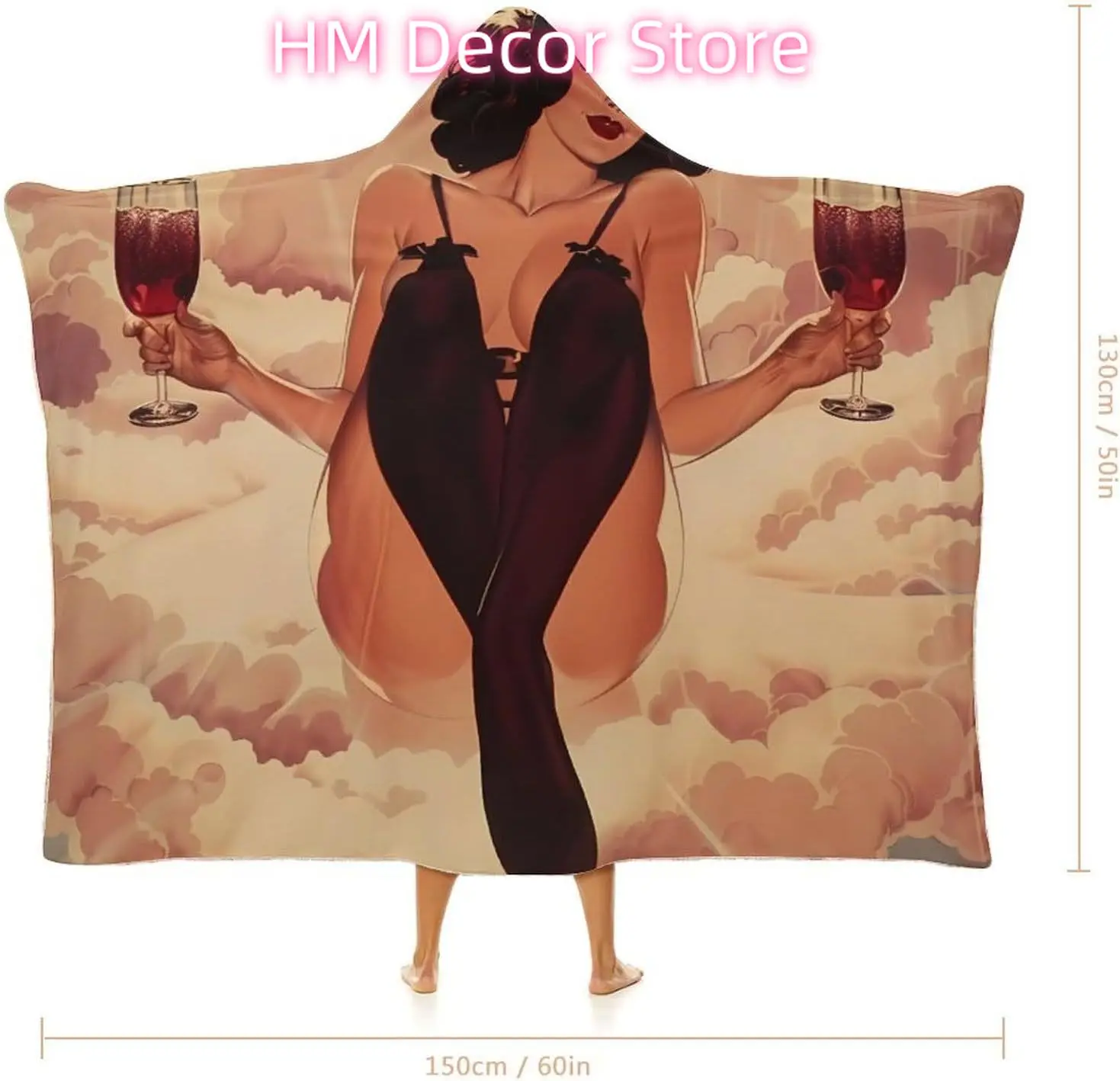 Pin Up Girl Alcohol Cheers Wearable Hooded Blanket Warm Cozy Blanket Wrap Oversized Throw Cape