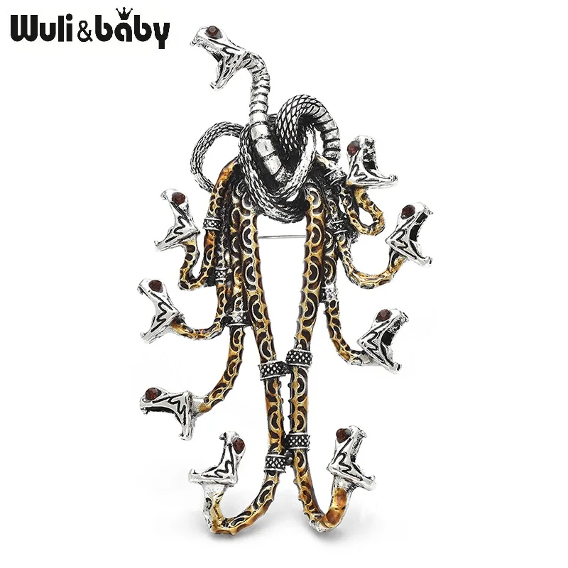 Wuli&baby Ocean Snake King 9 Head Dragon Big Metal Badge Enamel Animal Brooch Pin Jewelry Gift