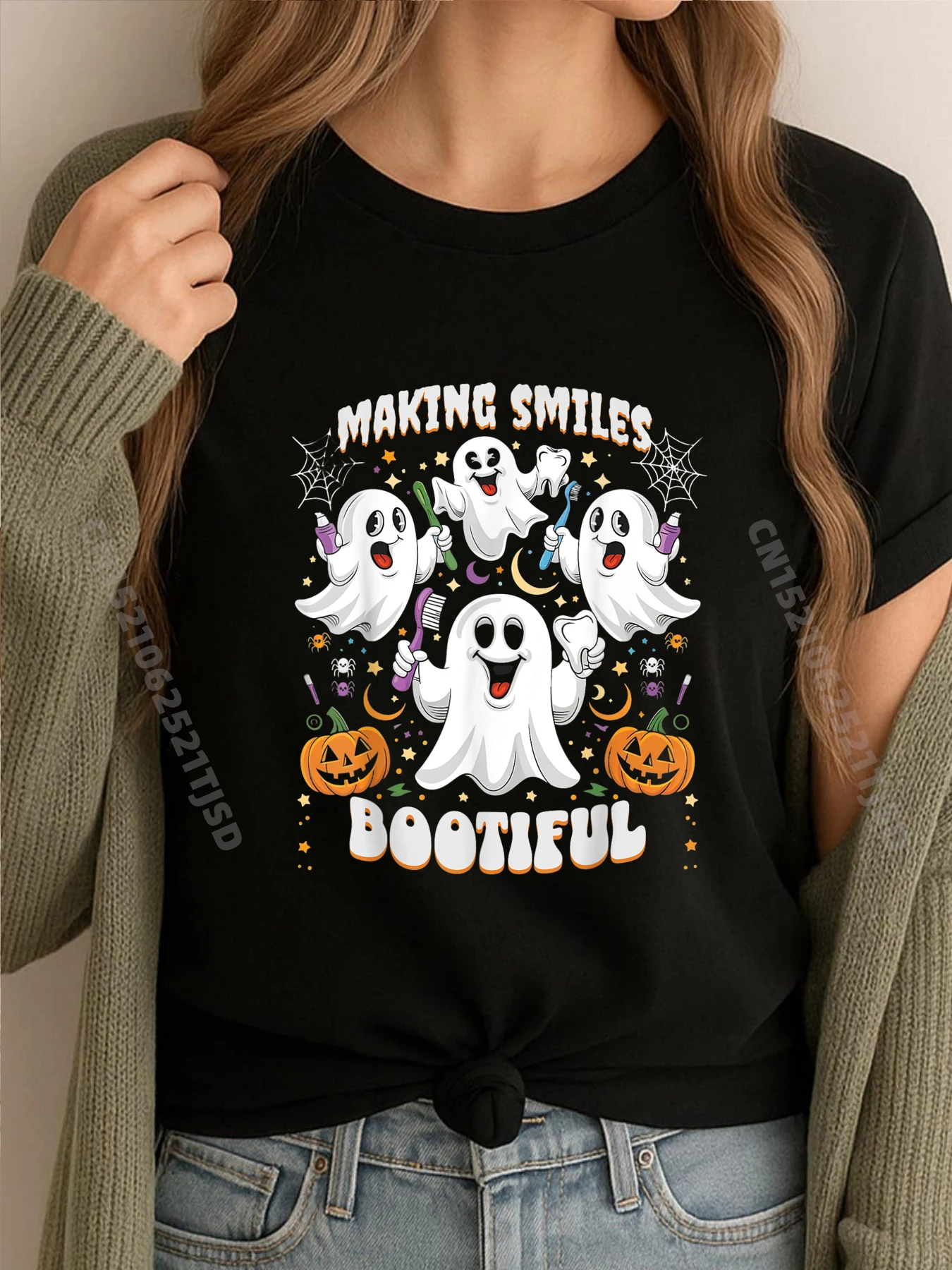 

Изготовление улыбающихся красивых призраков на Хэллоуин, забавные простые футболки для стоматолога, оптовая продажа, дешевые