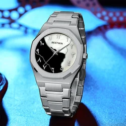 Luxury Fashion Men's Watch Shell Dial Business Office Men's Watch Waterproof Stainless Steel Strap Round Dial Men's Quartz Watch