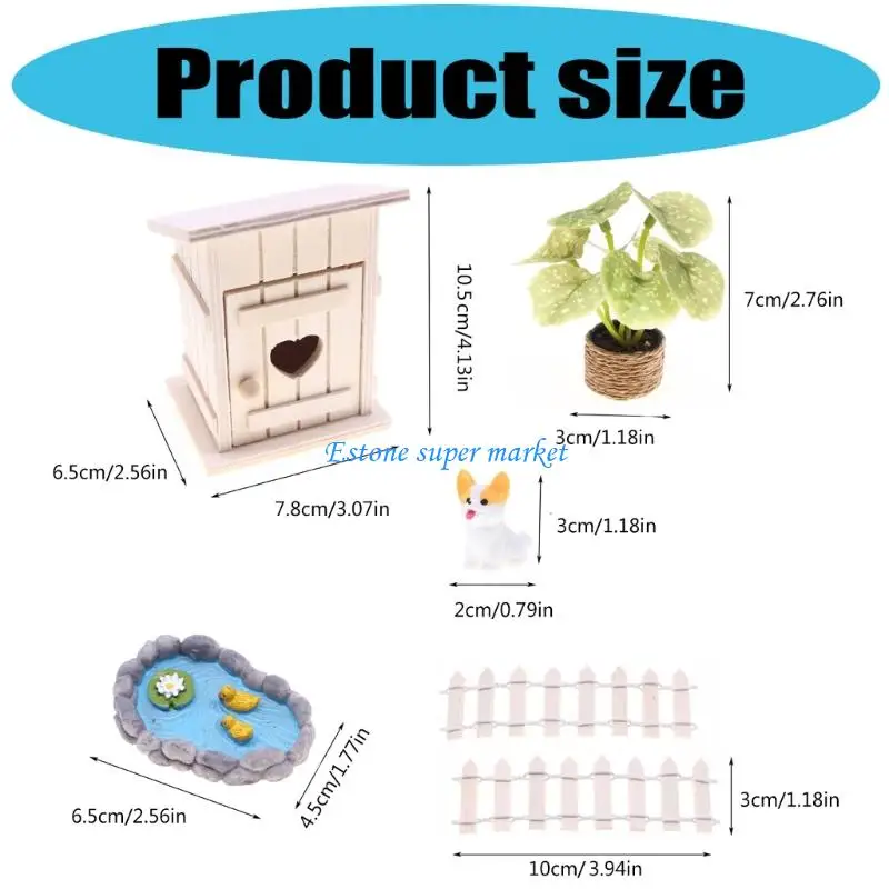 090B ミニチュアガーデン装飾ノームフィギュアモデル像プール鉢植え植物フェンス置物ドールハウスシーンディスプレイ用