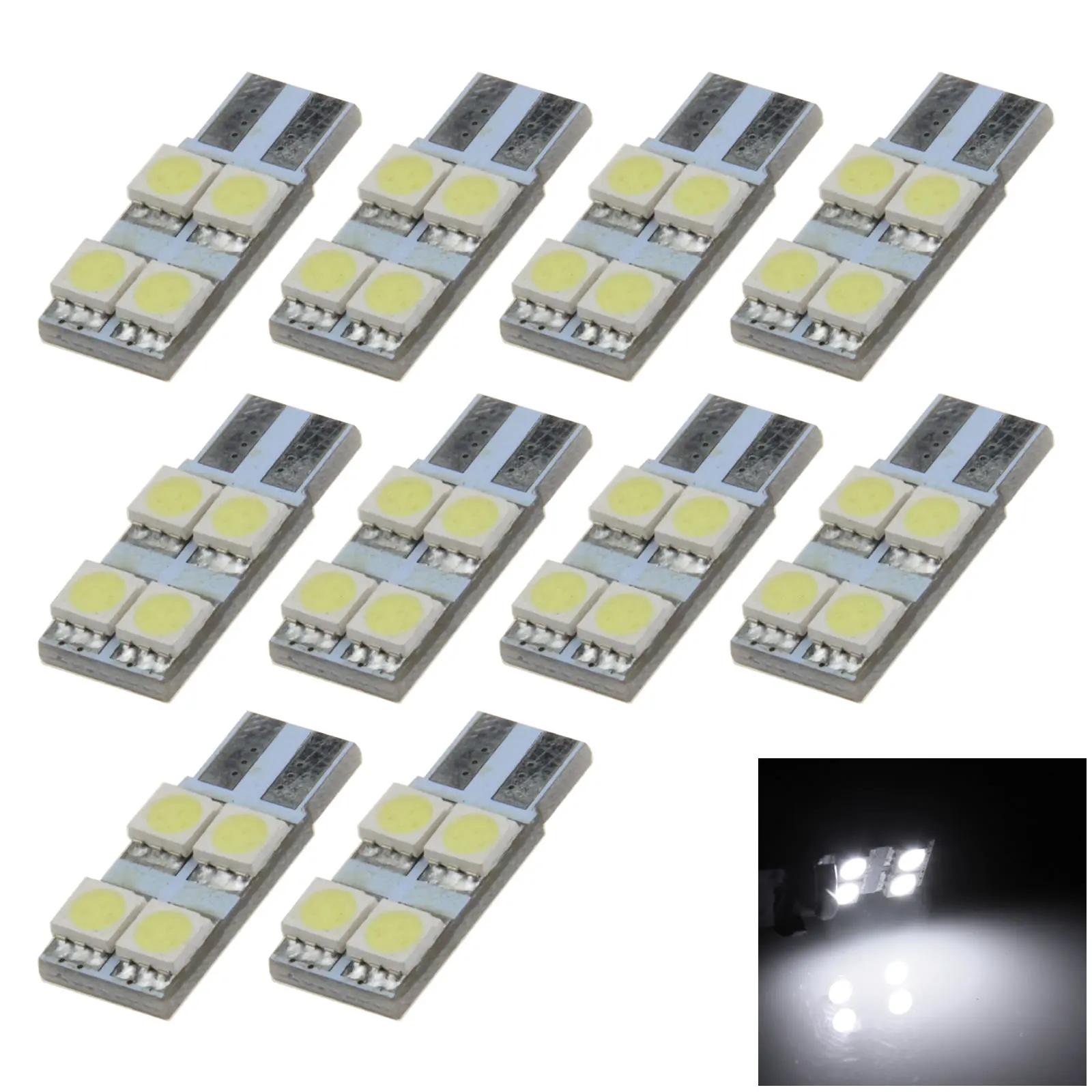 10x White RV T10 W5W Corner Light Reading Bulb Apolar 4 Emitters 5050 SMD LED 159 161 168 2521 A015-W