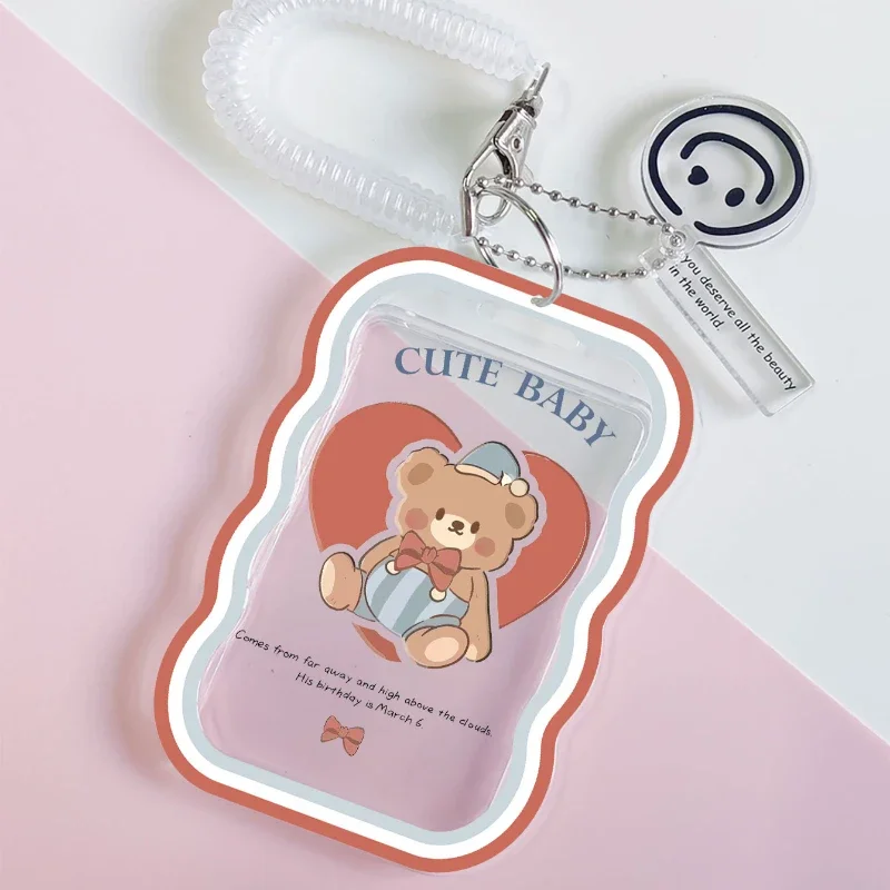 Portatarjetas transparente de oso de peluche de dibujos animados, adecuado para autobús/puerta, estuche para tarjeta de estudiante, Protector de fotos, soporte para sesión fotográfica Kpop