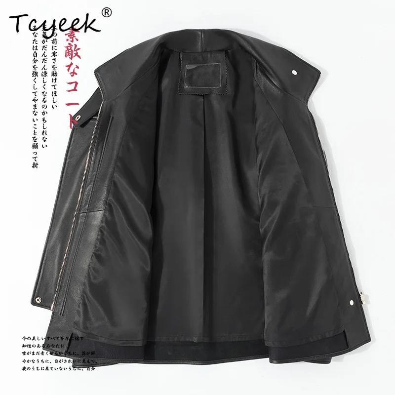 Tcyeek peau de mouton printemps automne col carré manches d'épaule longueur moyenne veste en cuir véritable pour femme Ж Dönishiжаха Куртка