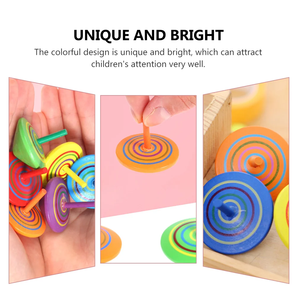 6 Pcs Wooden Spinning Top Kids Tops Rotative Colorful Peg-Tops Game