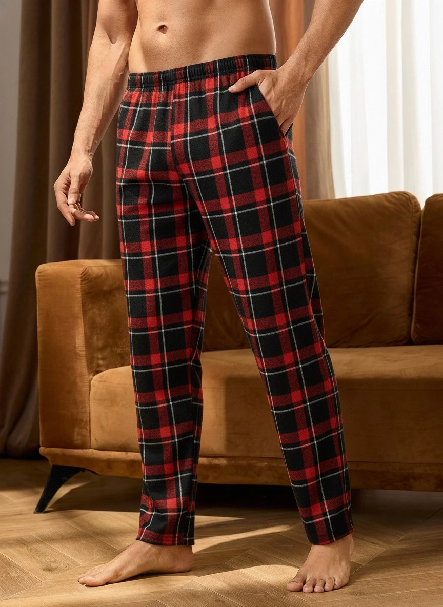 Men And Women Sleep Pants Spring Autumn Christmas Plaid Wide Leg Sleep Pants Couple Family Loungewear Home Sleepwear Trousers