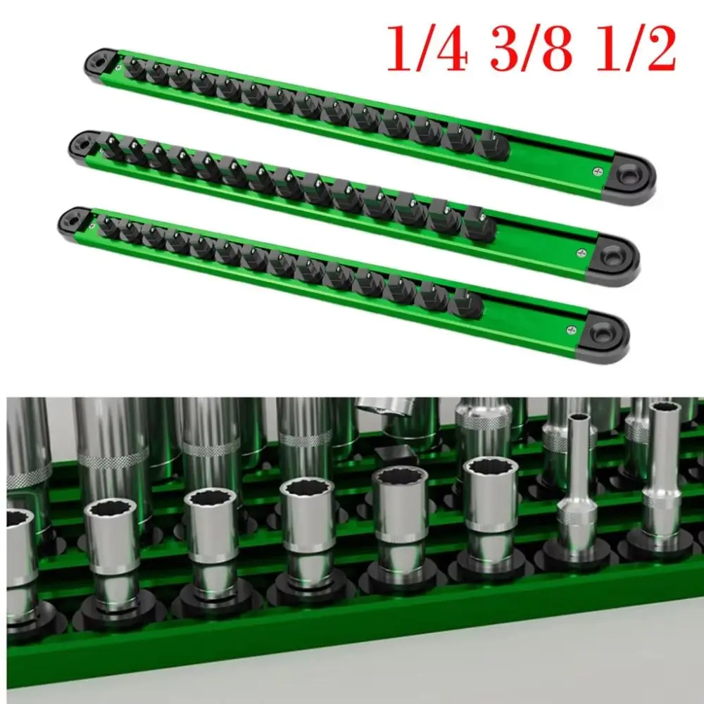360° Swivel Magnetic Socket Organizer Adjustable 1/4 3/8 1/2 Inch Socket Storage Rack Sliding Stand Portable