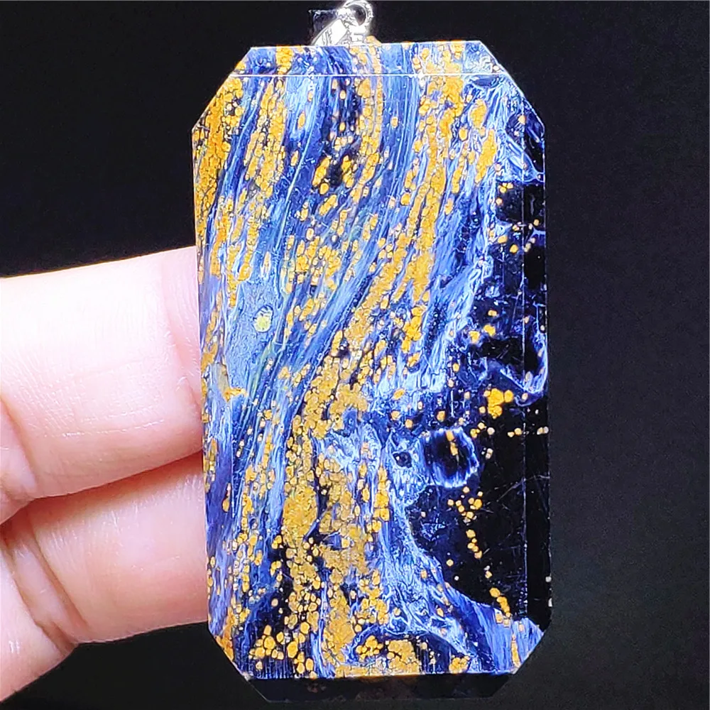 Natural Blue Yellow Pietersite Pendant Rectangle 47x31x6mm Women Men Pietersite Namibia Necklace Jewelry AAAAAA
