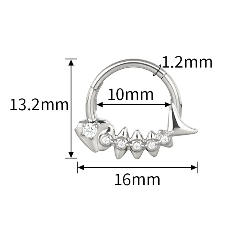 ASTM F136 Titanium EAR PIERC Fan-shaped and side CZ Ring Hoop Nose Rings Hinged Clicker Earring Labret Tragus Ring Body Piercing