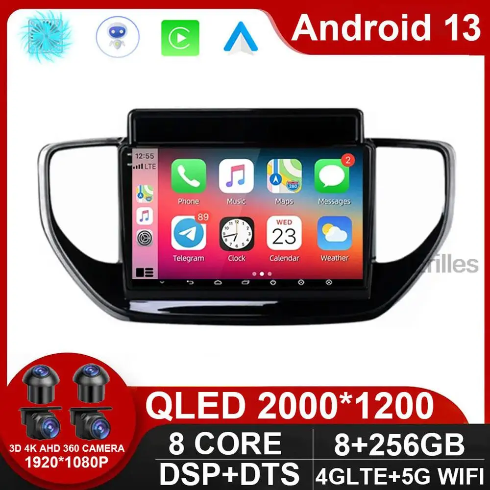 

For Hyundai Solaris Accent 2 II 2020 - 2021 Car Radio Android 13 Multimedia Video Player Navigation GPS No 2 Din DVD Carplay