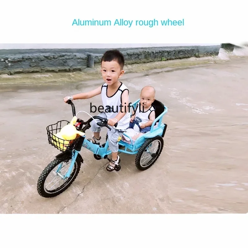 LBX New Children's Tricycle Pedal with Bucket Folding 2-7 Years Old Double Pneumatic Tyre