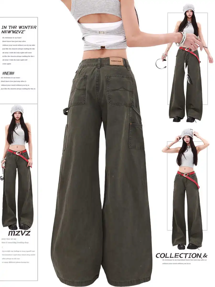 

2025 Autumn Winter Women's Wide Fit Denim Cargo Pants Japanese Tomboy Y2K Baggy Jeans Harajuku Grunge Punk Cowboy New In 2000s