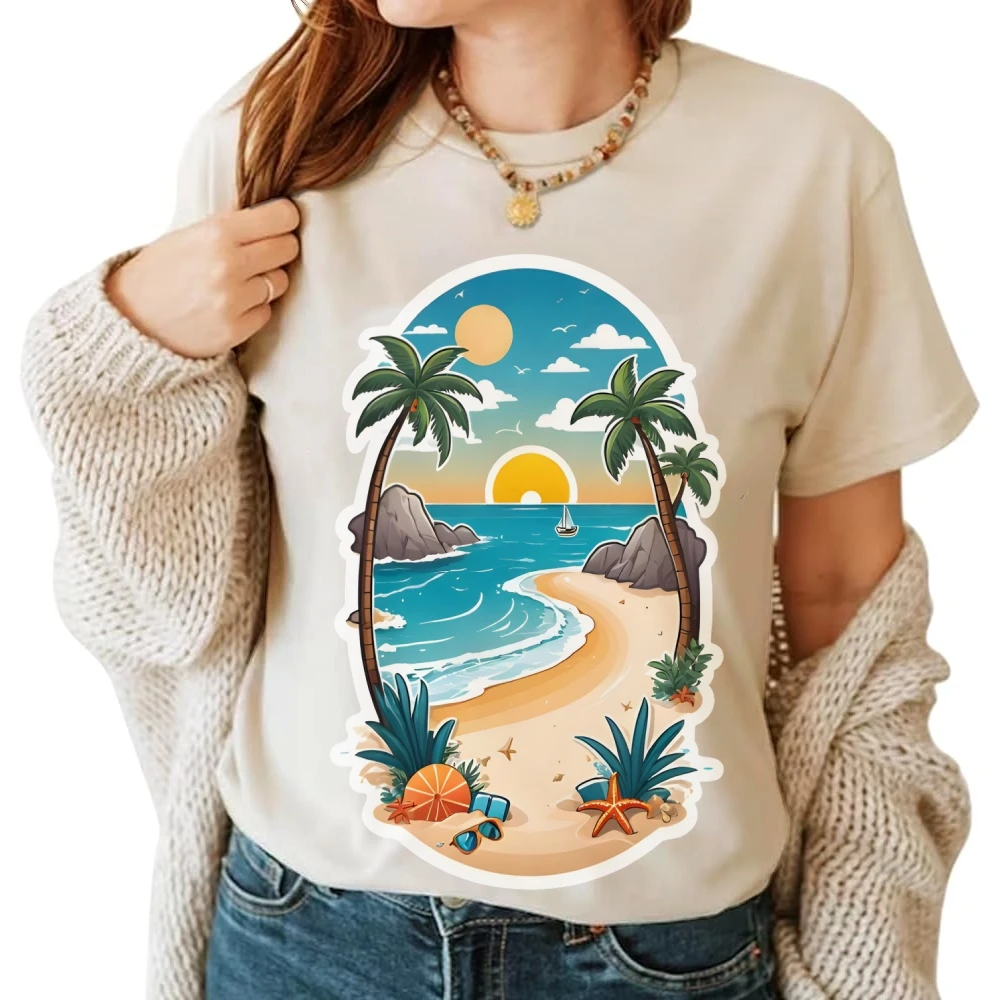 

Seaside Elements, Unique Fashion, Women's Oversized Tee, Y2k Graphic T-Shirt, Cute Hand-Painted Bunny, Korean Style Summer Top