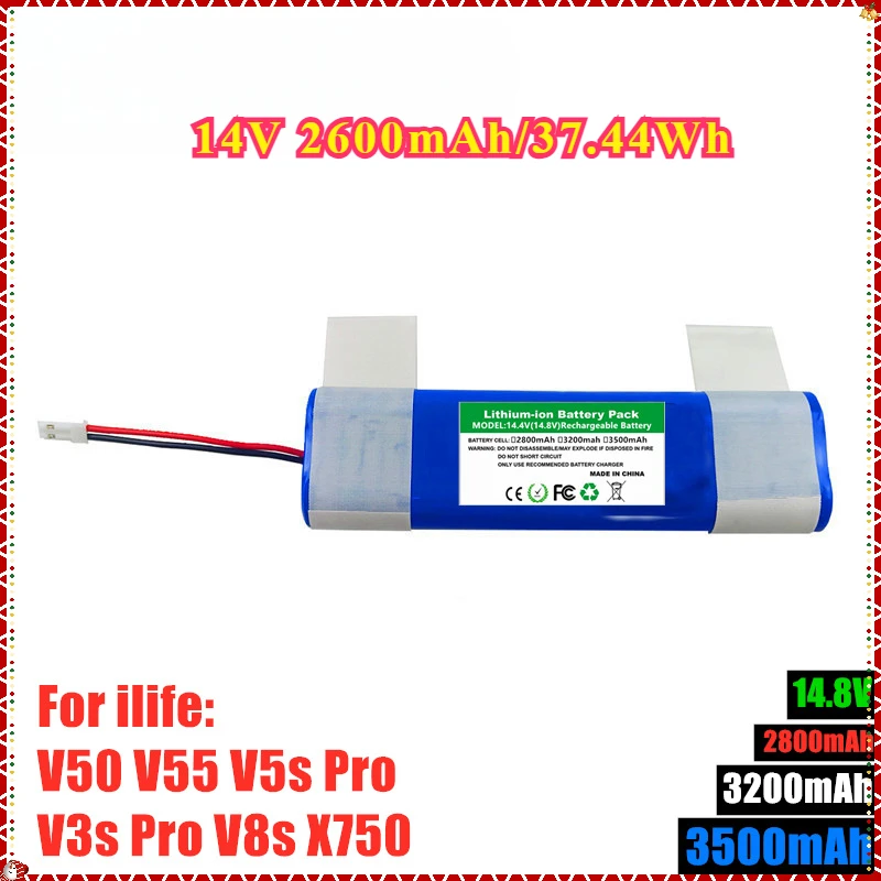 New 14V 2600mAh/37.44Wh Li-Ion Battery for ILIFE V3s ProV50 V5s Pro V8s X750 Vacuum Cleaner Battery