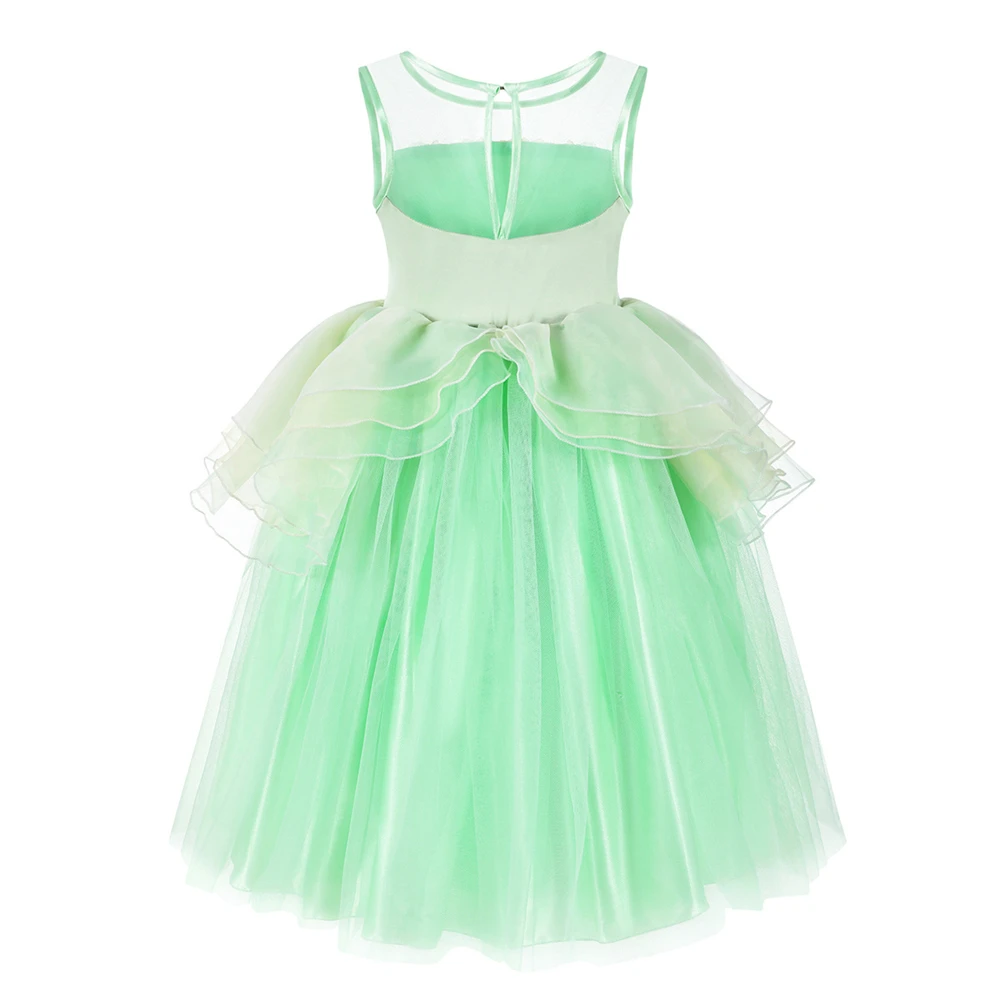 Boutique Halloween Children Tiana Cosplay Costume Girls Party Green Tulle Gowns Flower Princess Dresses Fancy Fairy Elf Dress Up