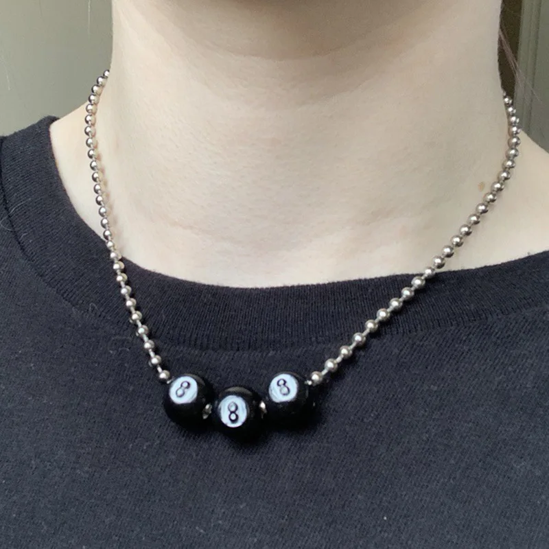 Kpop Fashion Vintage Black 8 Billiard Ball Pendant Beads Necklace For Women Men Hip Pop Punk Grunge Jewelry Y2k 90s Accessories