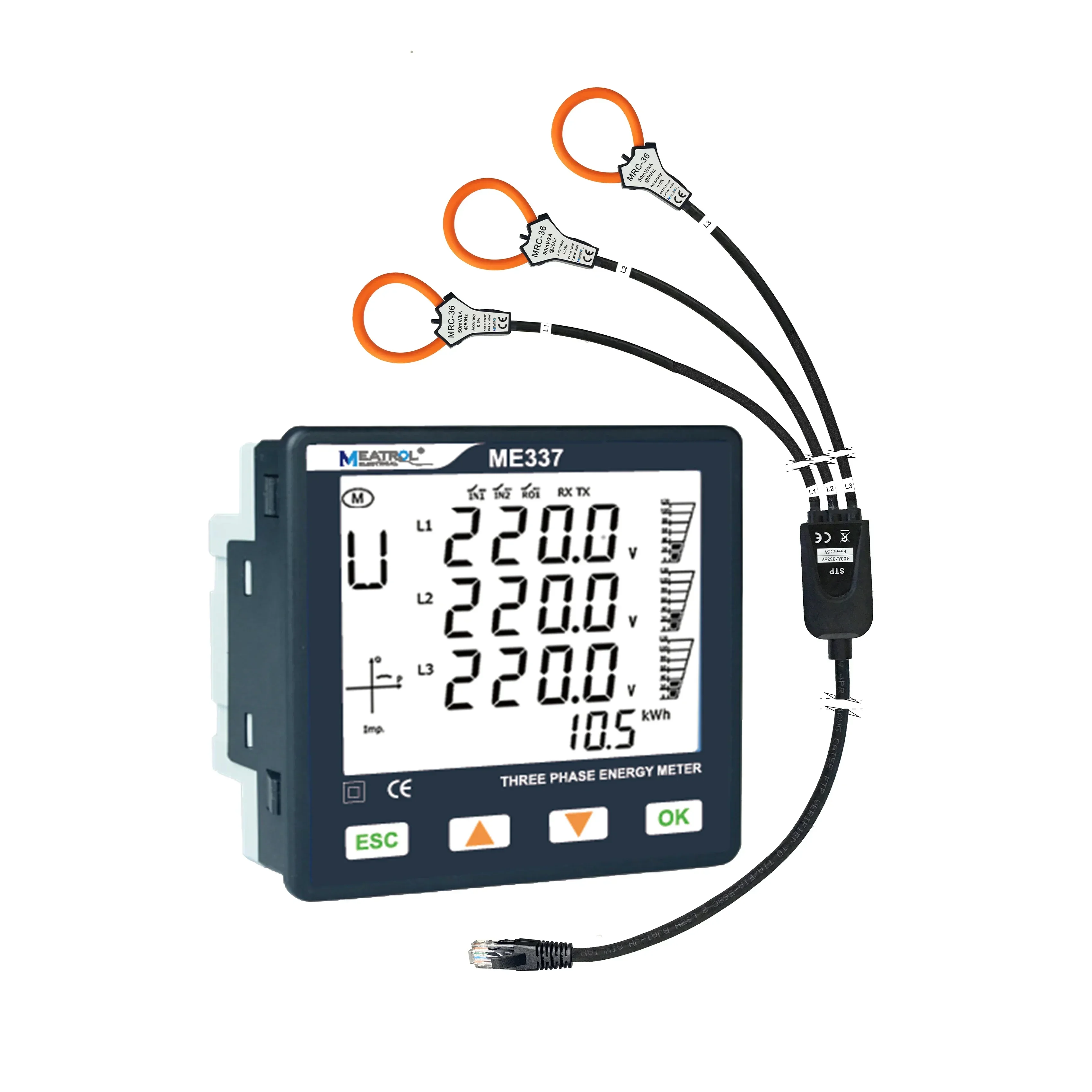 ME337NR RJ45 Smart Digital Power Meter Top Chip Stable Function Panel Mounted Visual Meter Current Voltage 3 Phase RS485