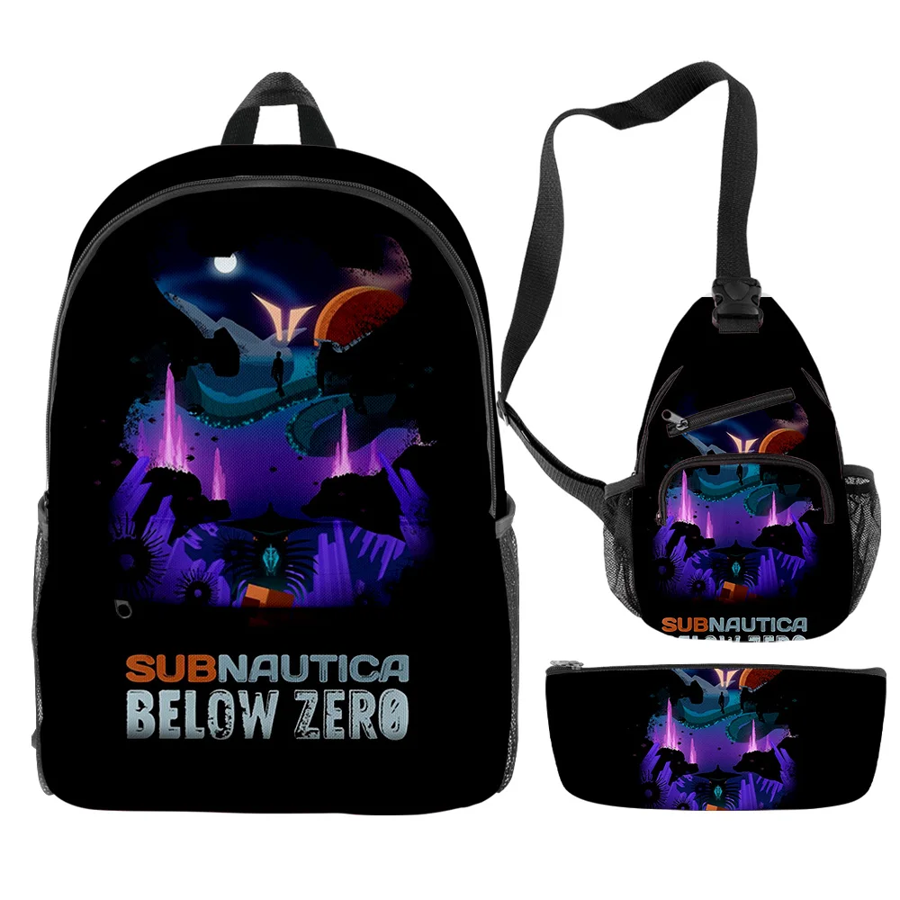 Harajuku Novelty Cool Subnautica Below Zero 3D Print 3pcs/Set pupil School Bags Travel Laptop Backpack Chest Bag Pencil Case