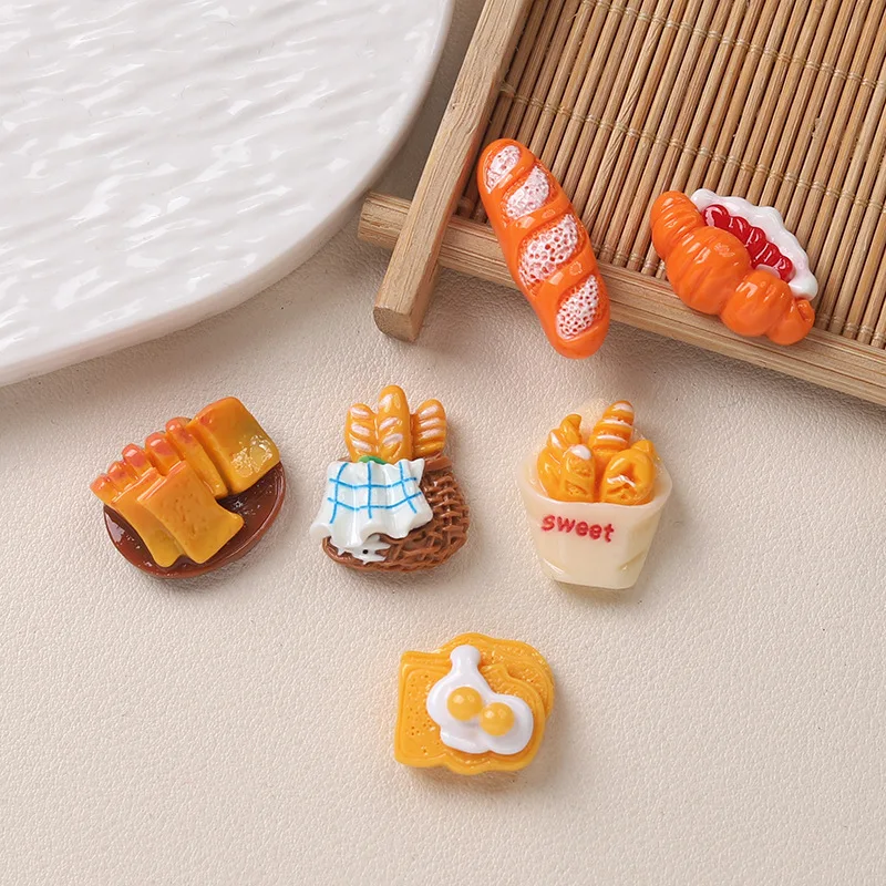 

100pcs Kawaii Simulated Food Bread Resin Cobochon Flatback DIY Accessories for Scrapbook Keychain Phone Case Miniature Craft