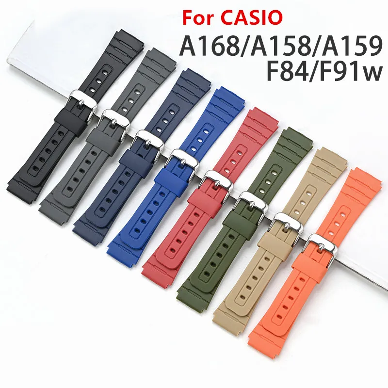 Men Women Wrist Band Belt Waterproof Sweat Proof TPU Resin Watch Strap For Casio F91W/F84/F105/108/A158/168/AE1200/1300 Series