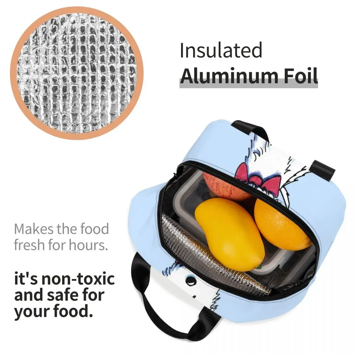 الكرتون الأبيض Westie الكلب المحمولة علب الاغذية ويست هايلاند الأبيض جحر جرو الحرارية برودة الغذاء معزول حقيبة الغداء الاطفال