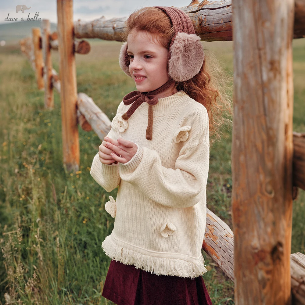 Dave Bella Children Jacquard Pullover Sweater Girls Long Sleeve Knitted Sweater Cute Tops Kids Outdoor Clothes DK4263938