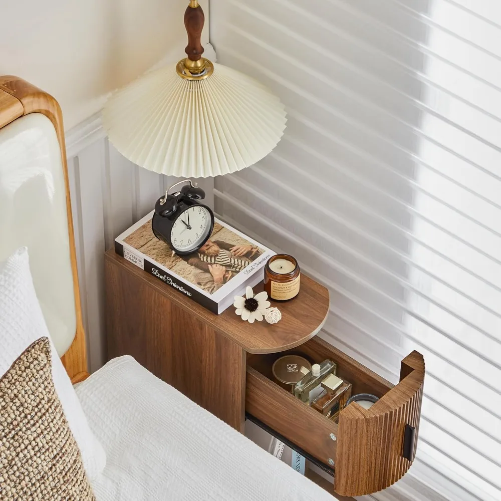 

Narrow Nightstand Set of 2, Fluted Small Night Stand, Slim Curved Storage End Table with Drawer, Mid Century Modern, Customized