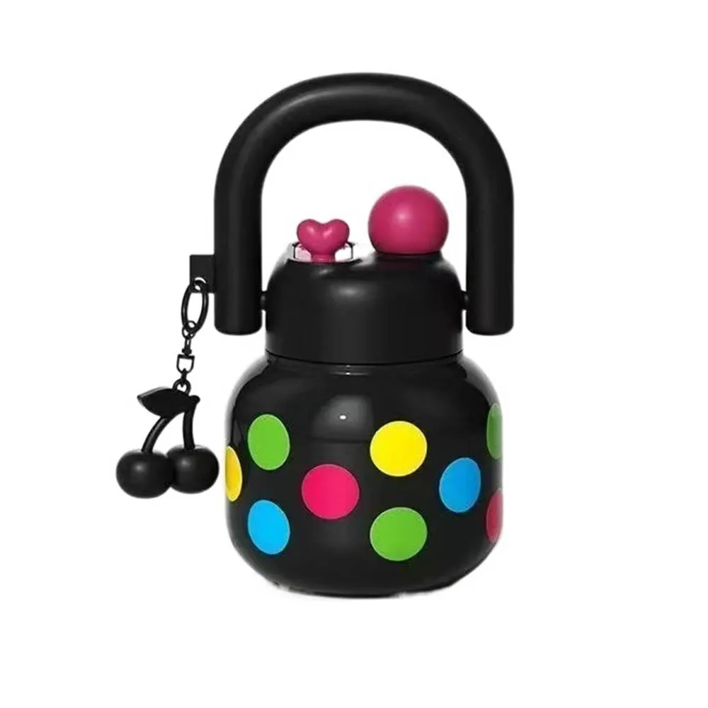 

Large Capacity Kids Water Sippy Cup Double Drink with Straw Straw Water Bottle Cherry Bowknot Leakproof Portable Drink Bottle