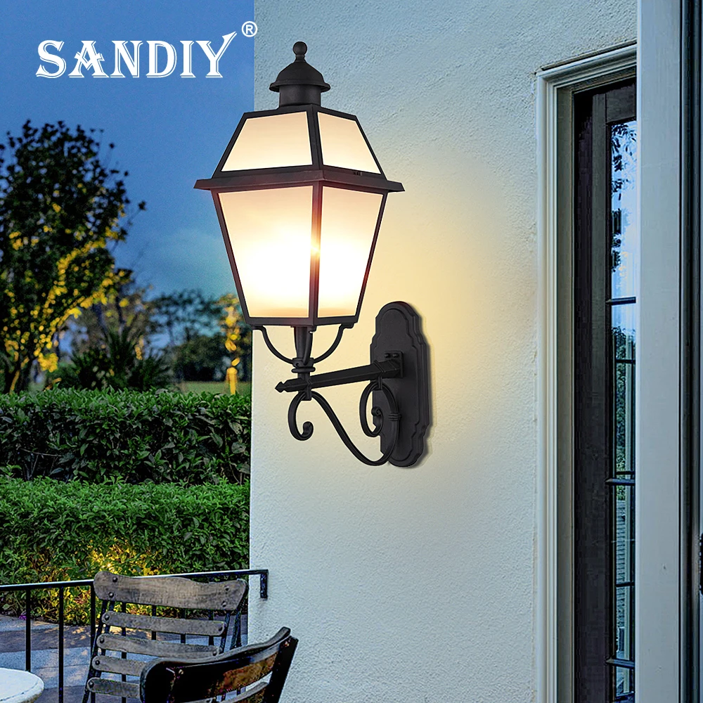 SANDIY Outdoor Porch Light Pillar Wall Lamp Waterproof Glass Led Lighting for House Gate Patio Aisle Exterior Sconce 12W 20W