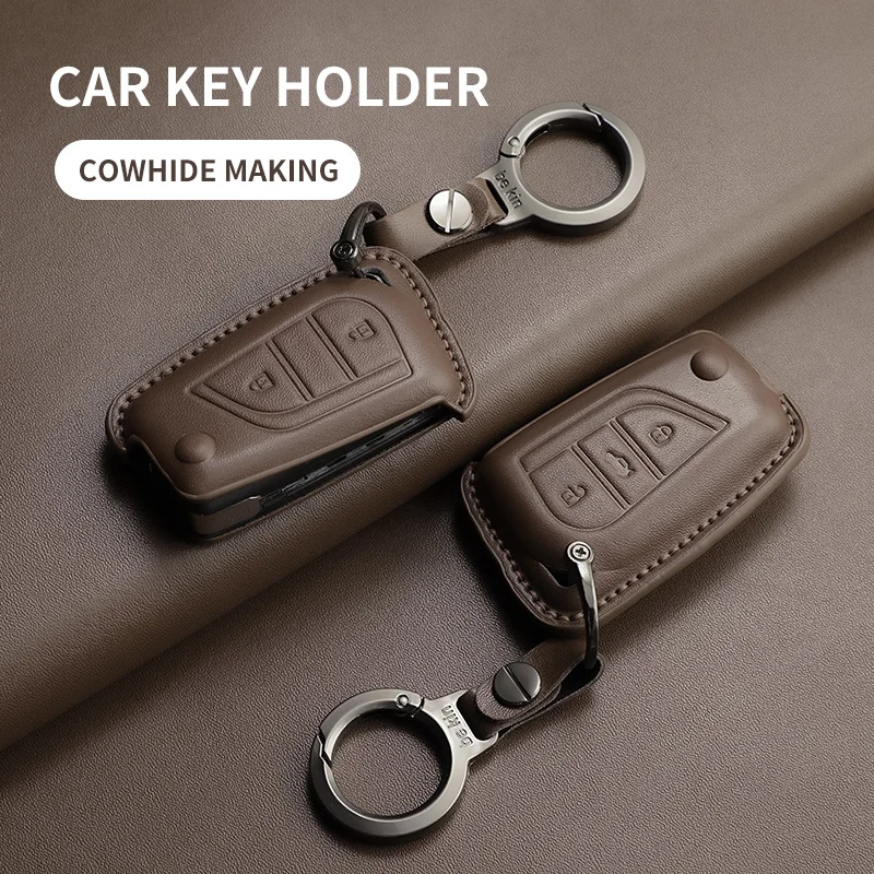 For  Top-Grain Leather Flip Key Cover Compatible with Toyota Corolla RAV4 Rongfang Reiz CHR