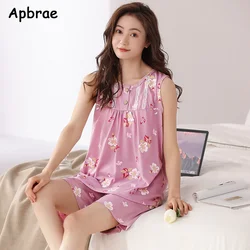 Summer Cotton Vest Pajamas for Women Plus Size M-4XL Woman Pajama Floral Print Pjs O-neck Cool Leisure Girl Sleepwear