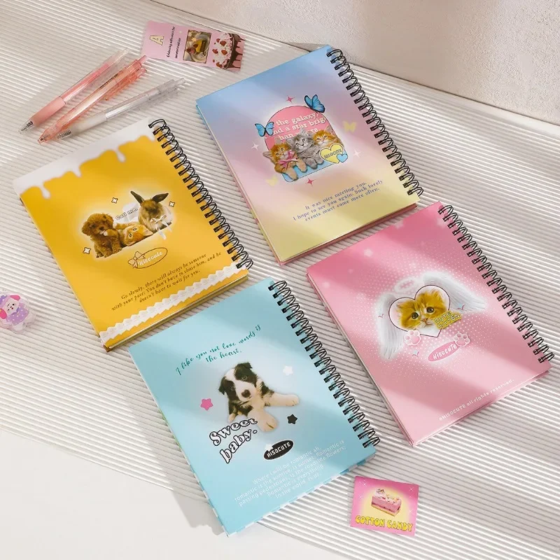 American Retro Cute Cartoon Puppy Cat Loose Leaf Notebook Girl Coil Planner Journal Diary Notepad Sketchbook Student Stationery