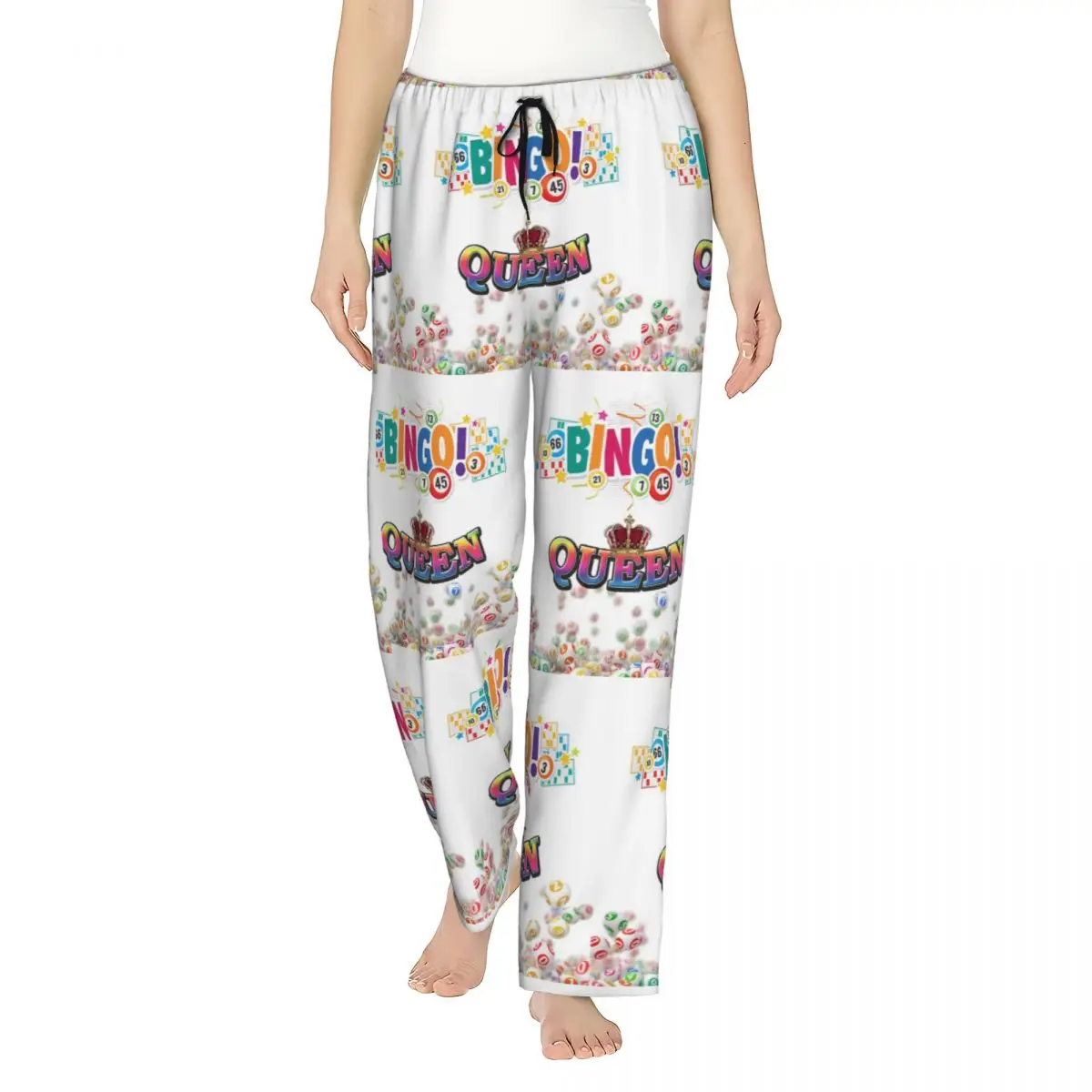 Custom Bingo Queen Pajama Pants Women's Paper Game Lounge Sleep Drawstring Sleepwear Bottoms with Pockets