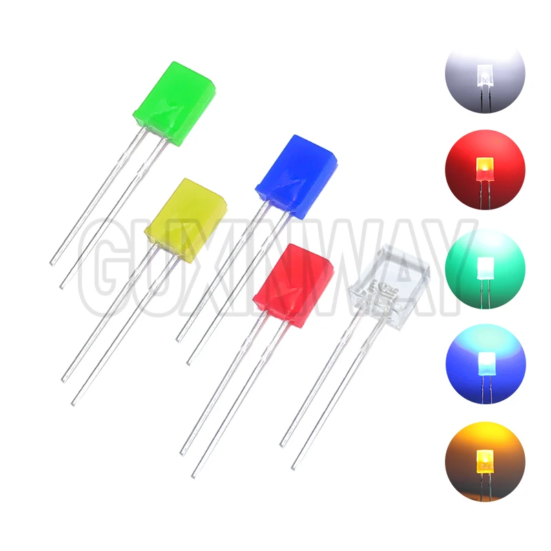 100pcs Square 2*5*7mm LED Diode 2X5X7mm 5 Colors Red Yellow Green Blue White LED Light-emitting Diode Kit for DIY